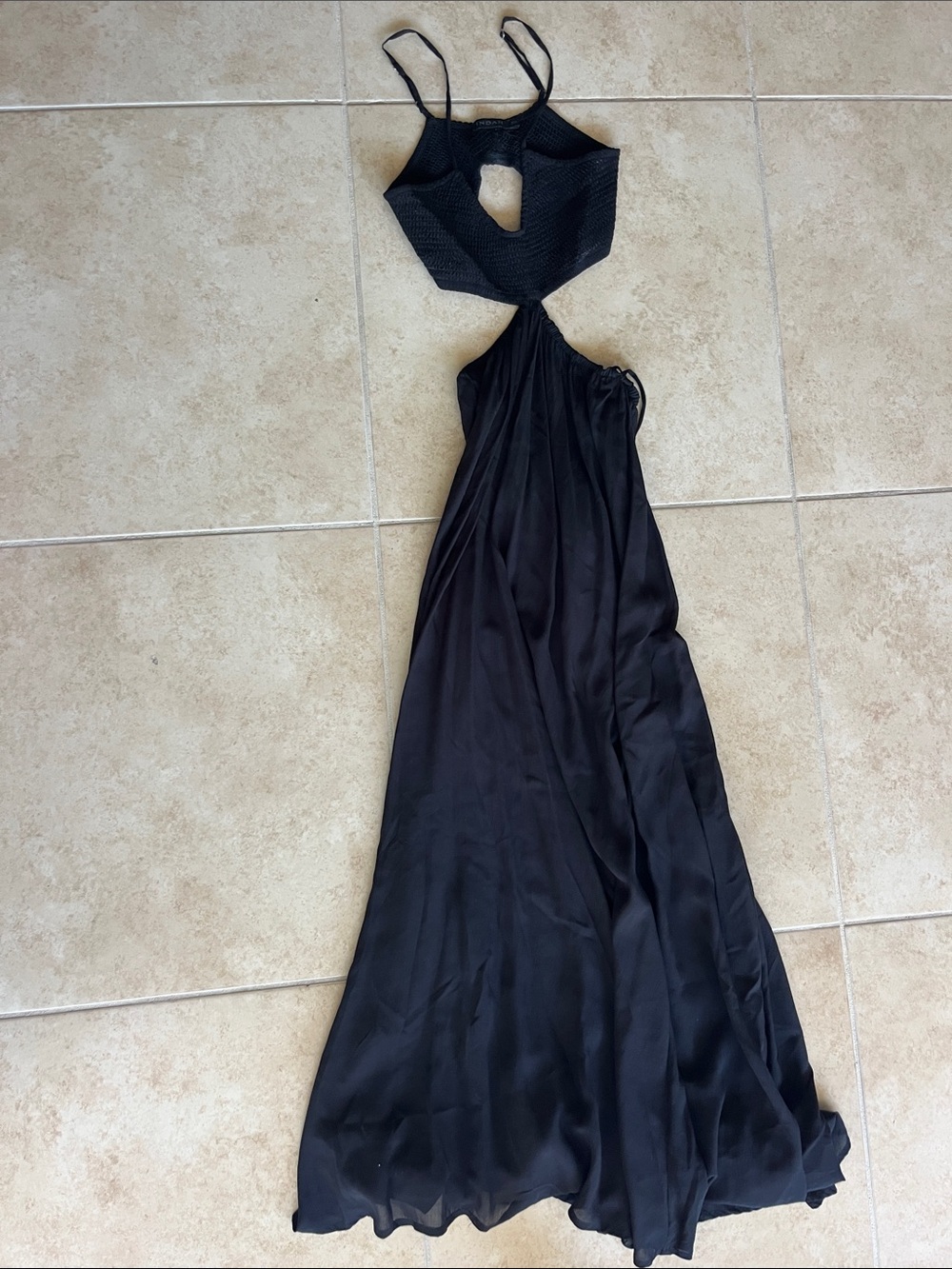 XS Black Cutout Maxi Dress with Spaghetti Straps